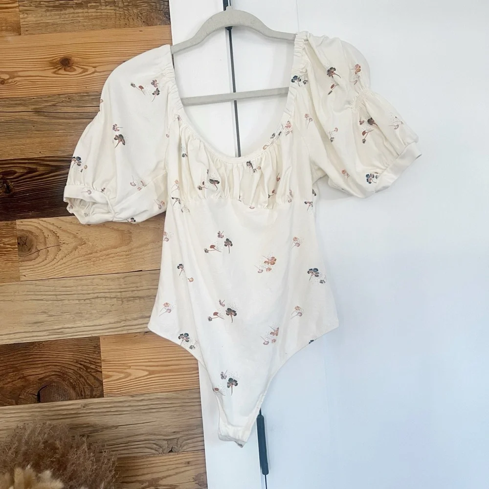Free People Play Date Bodice Puff Sleeve Bodysuit Small